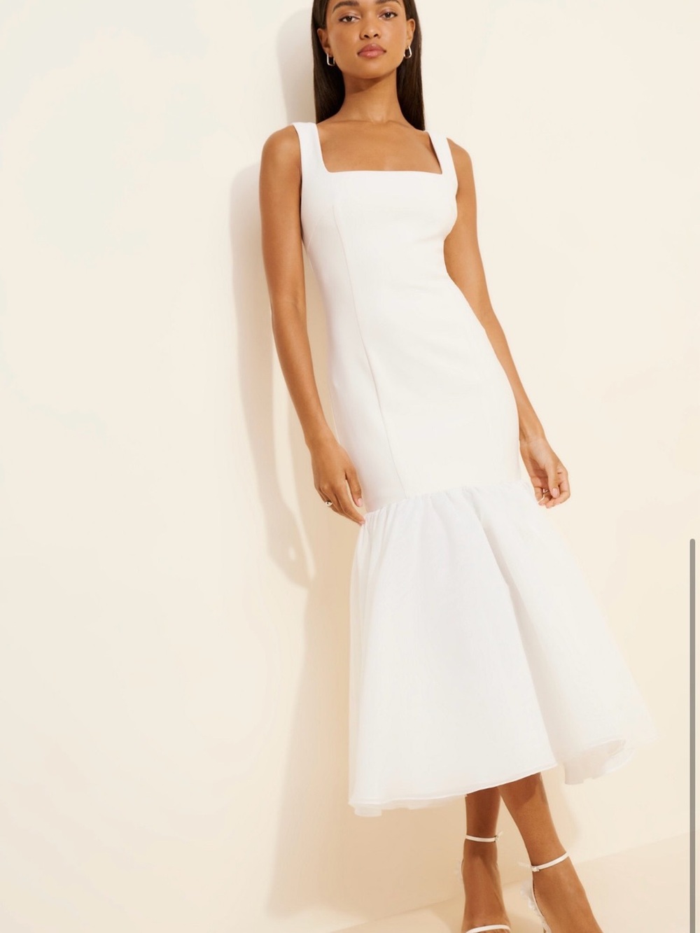 BHLDN Bridal White Square Neck Trumpet Maxi Dress Small- Bridal Shower/ Photos